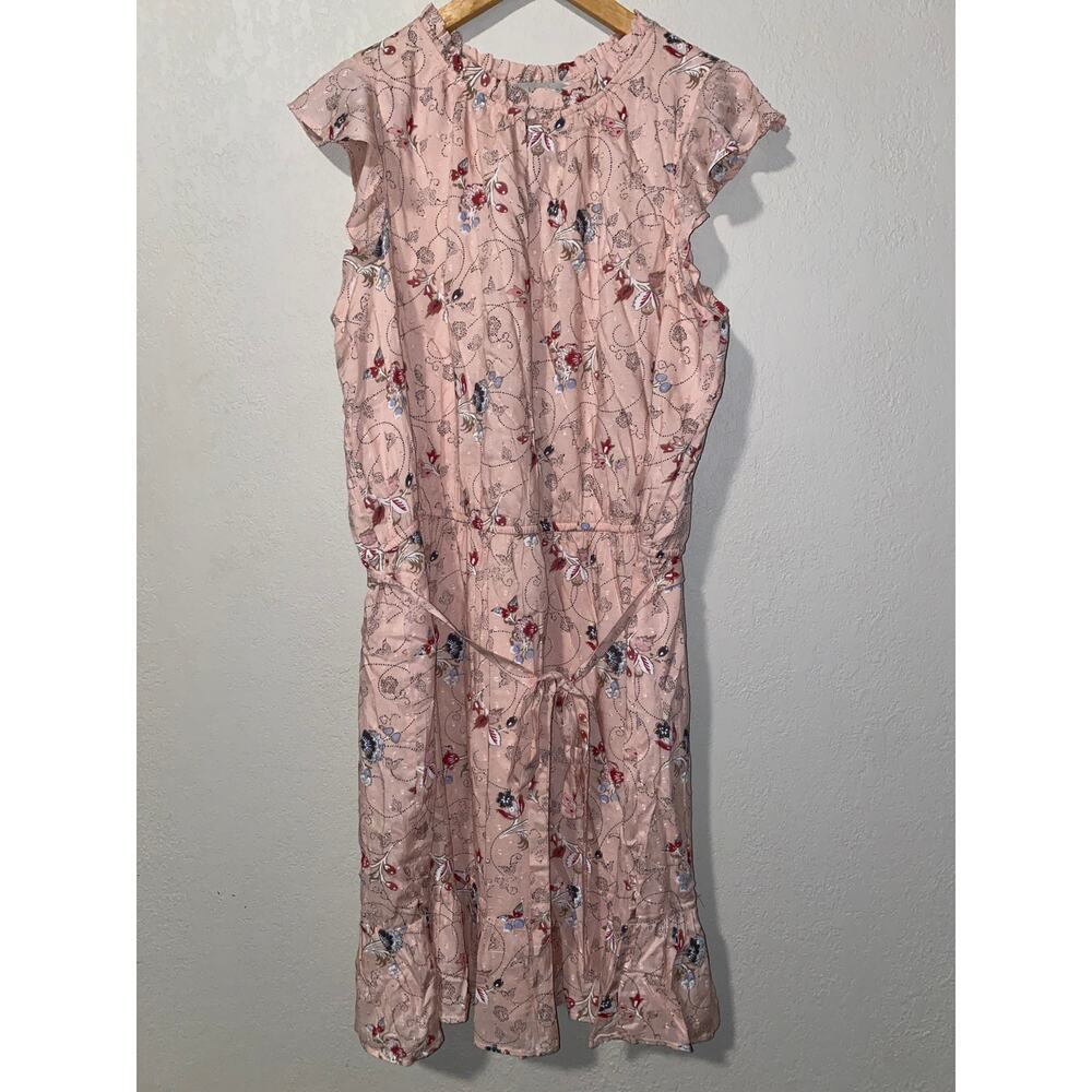 LOFT pink clip dot NEW floral dress SZ XL
